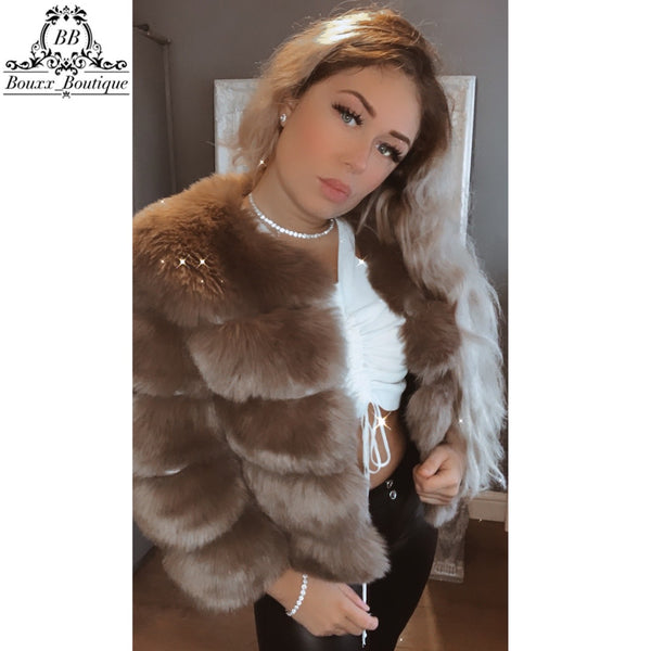 'MAY' Luxe faux mink & fox fur coat
