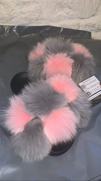 Cheap fox fur on sale slides