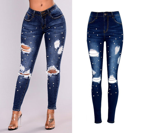 'PRINCESS' Pearl studded ripped jeans