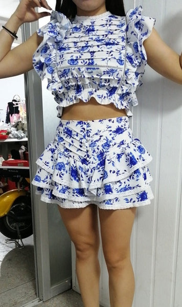 White ruffle best sale two piece set